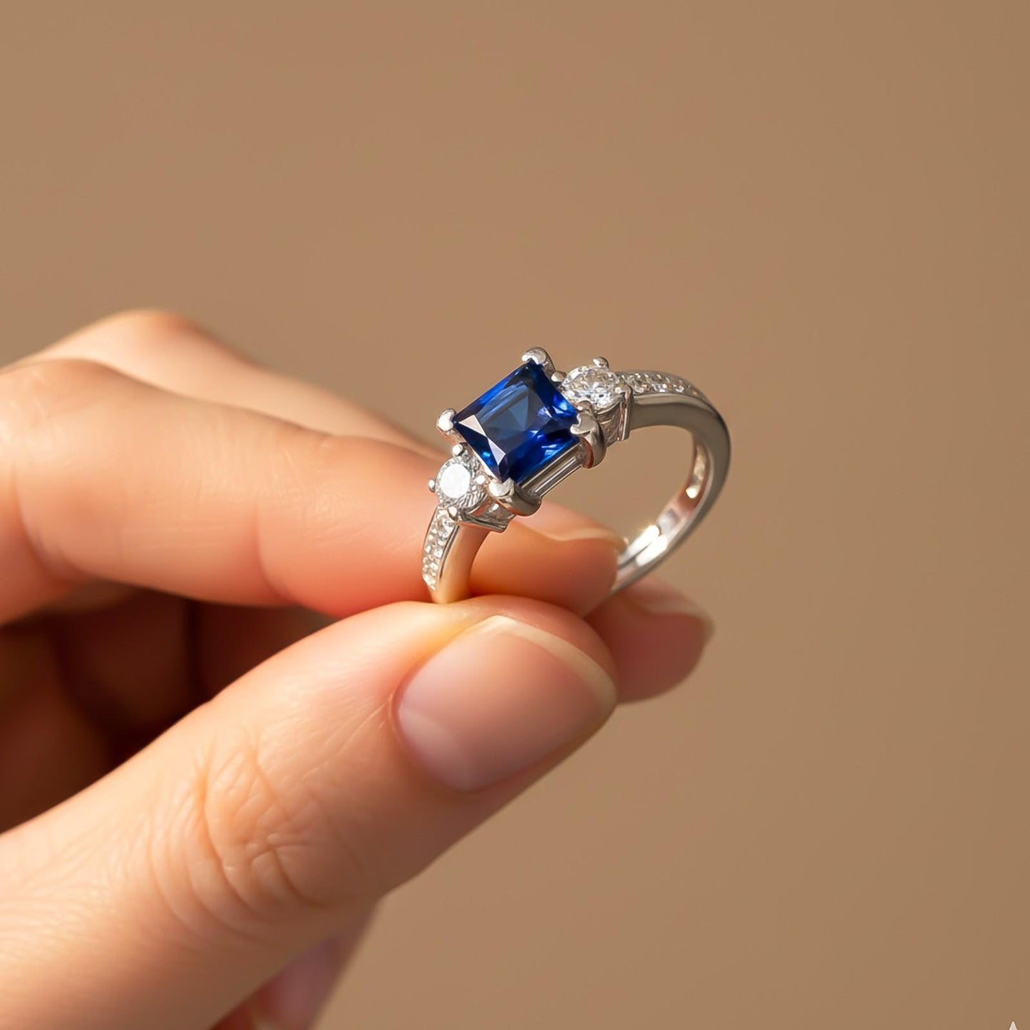 Silver Sapphire Princess Ring