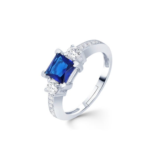 Silver Sapphire Princess Ring