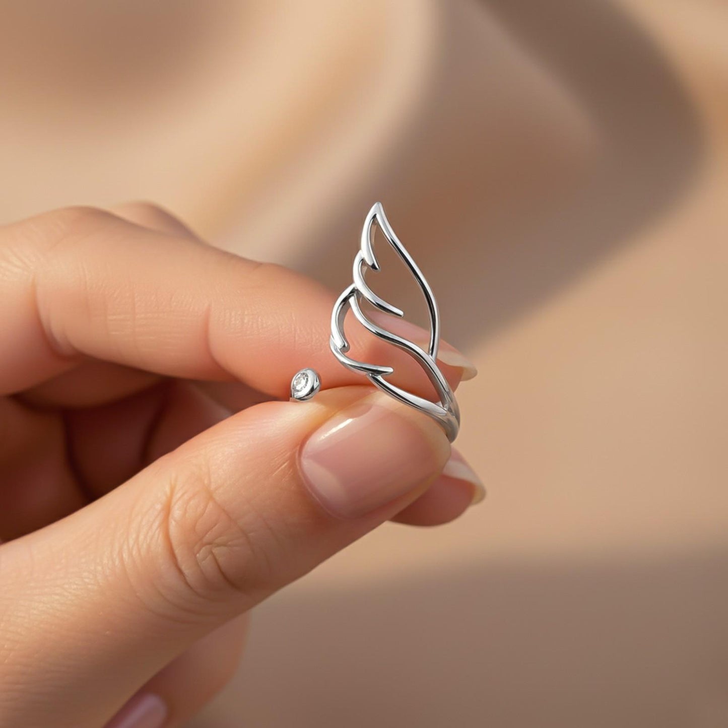 Silver Cubic Zirconia Angle Feather Promise Ring