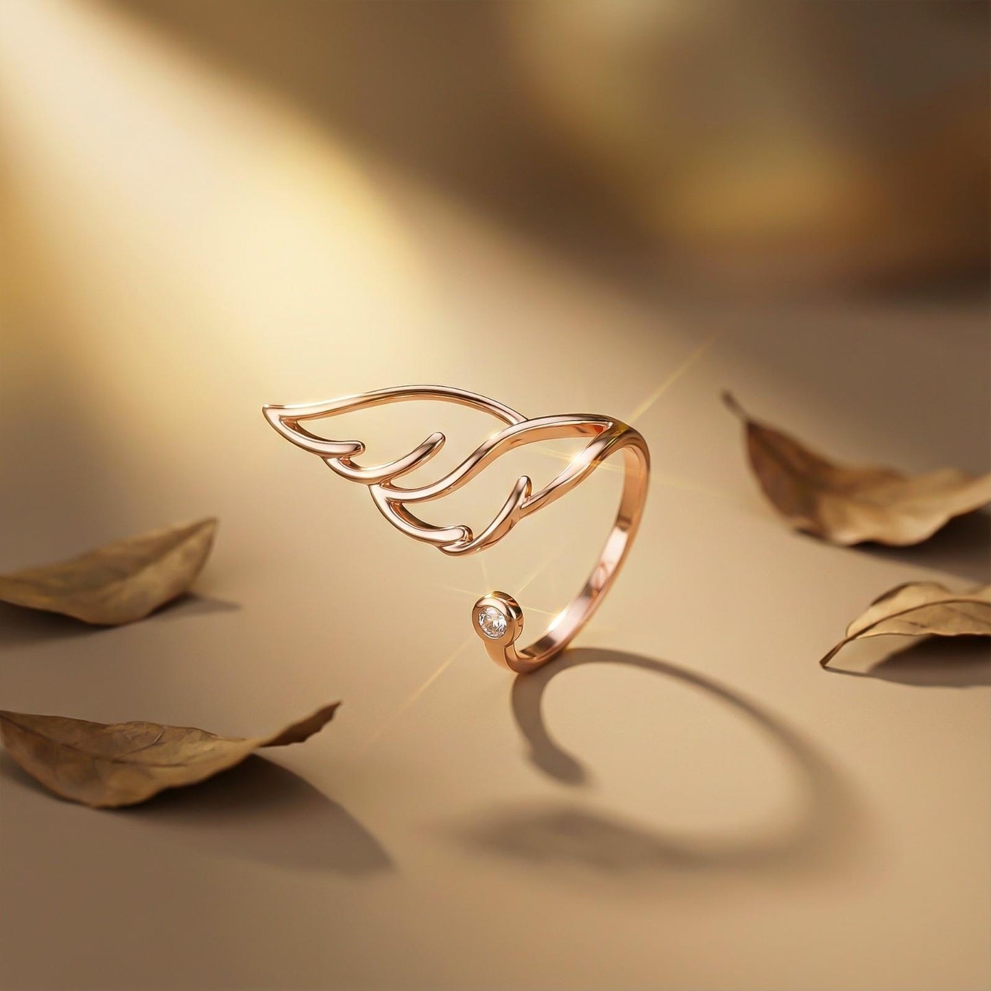 Rose Gold Angle Feather Promise Ring