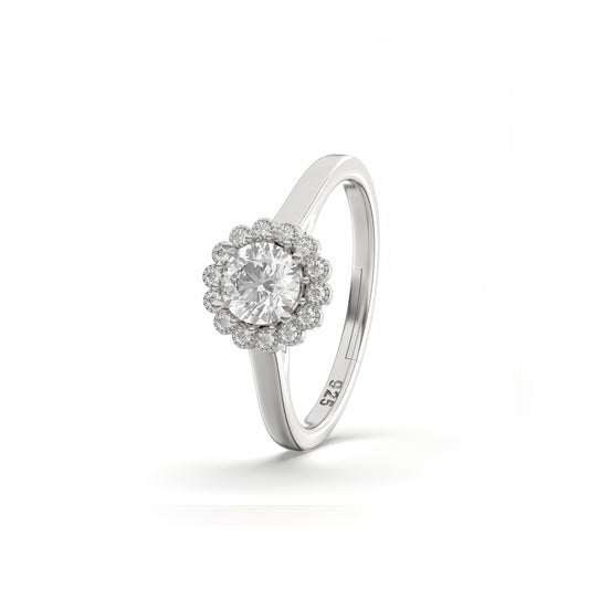 Sterling Silver Halo Wedding Anniversary Ring