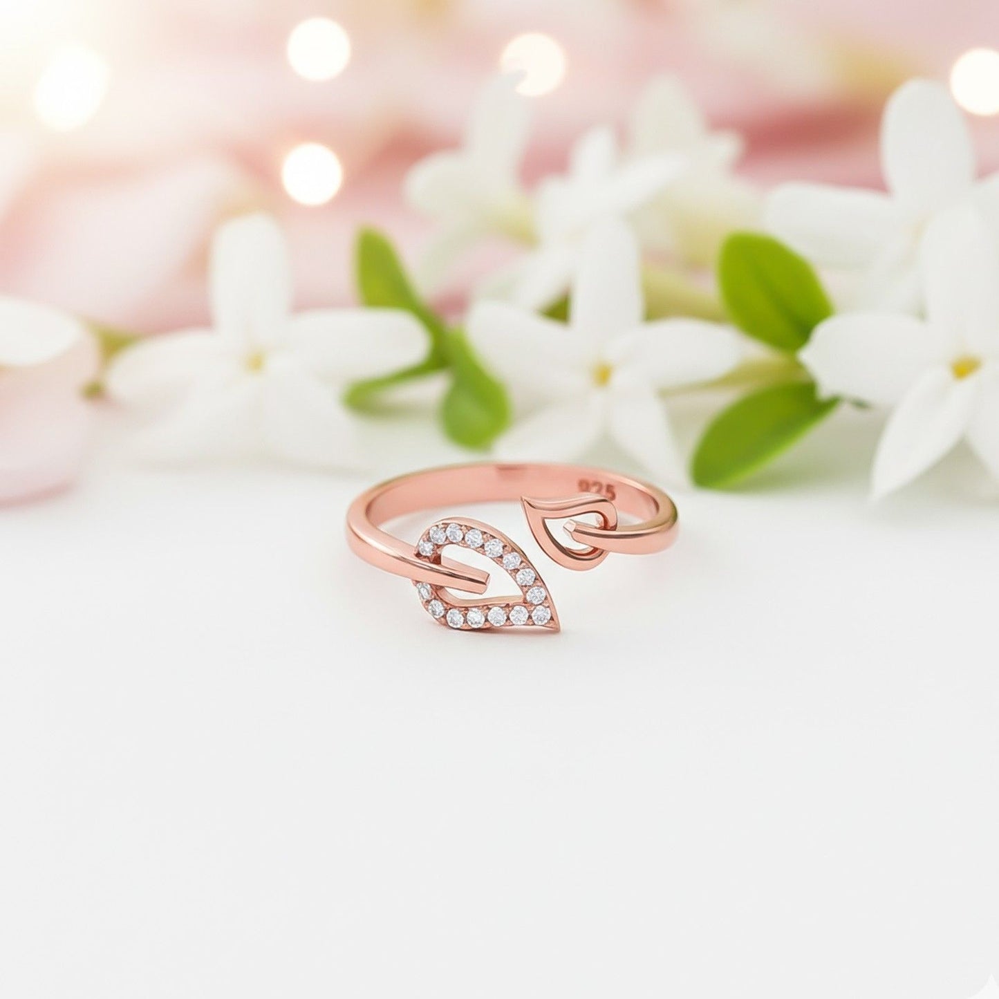 Rose Gold Leaf Design Promise Ring