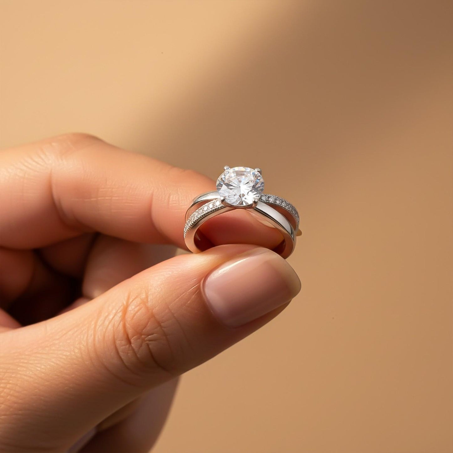 Silver Twisted Band Solitaire Ring