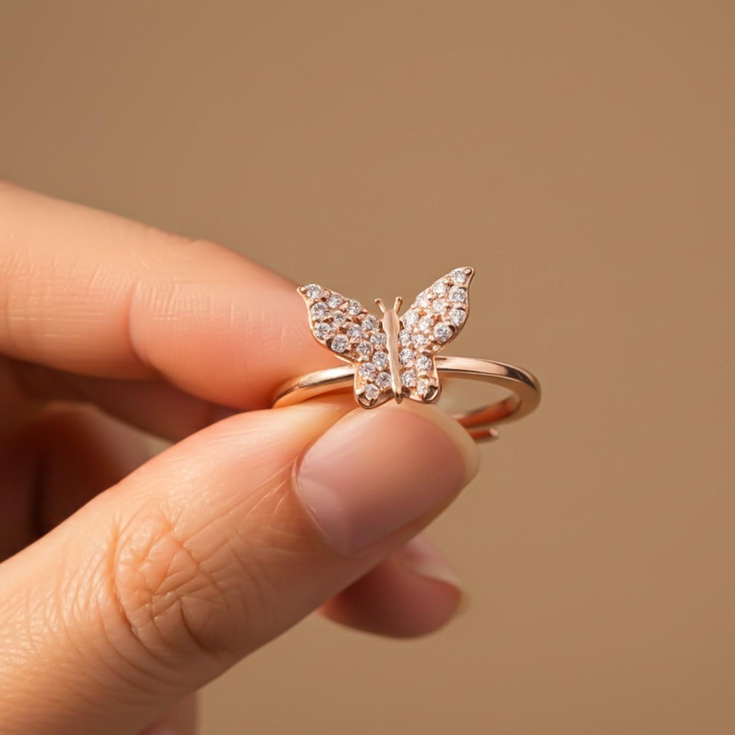 Rose Gold Glimmer Butterfly Ring
