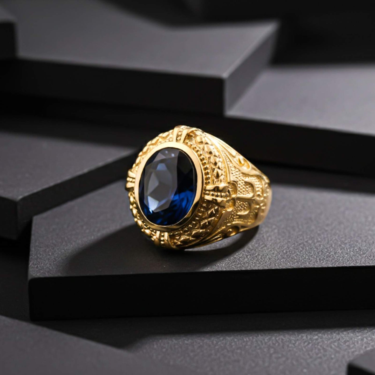 Silver Oval Sapphire Vintage Ring for Men