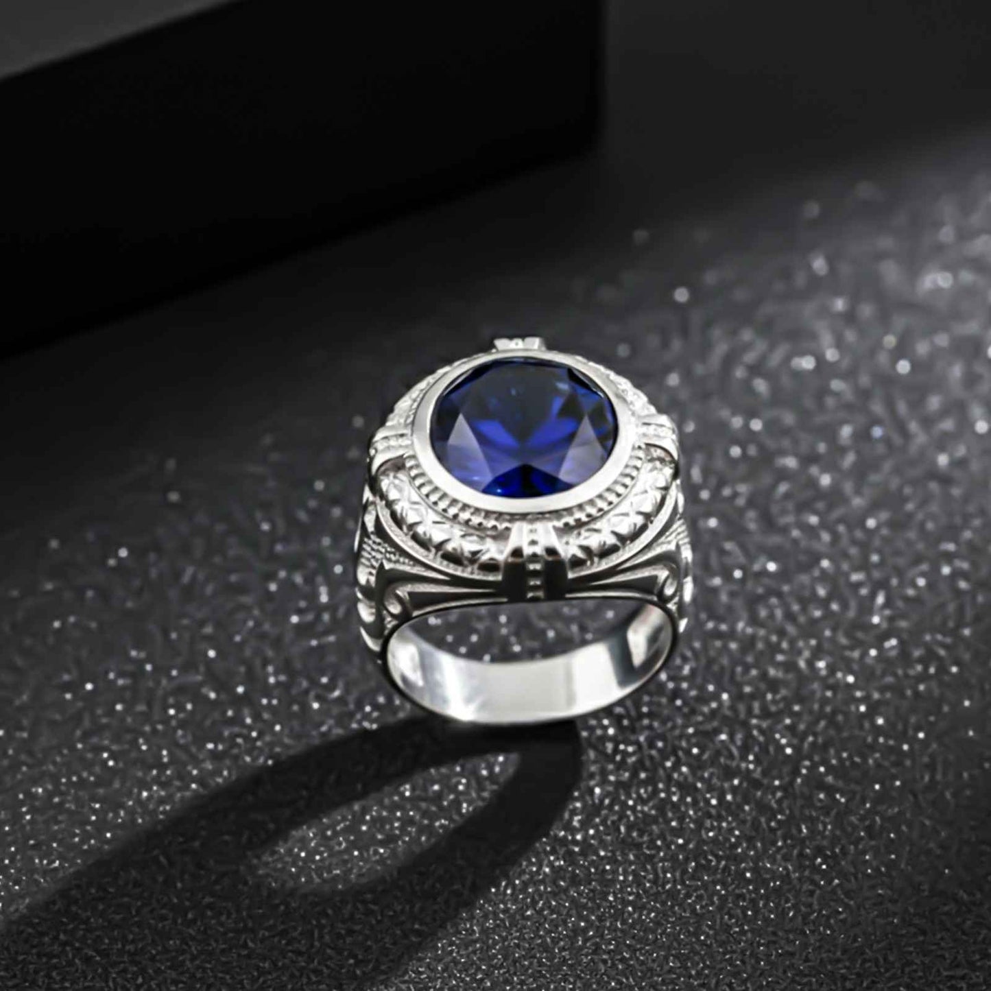 Silver Oval Sapphire Vintage Ring for Men