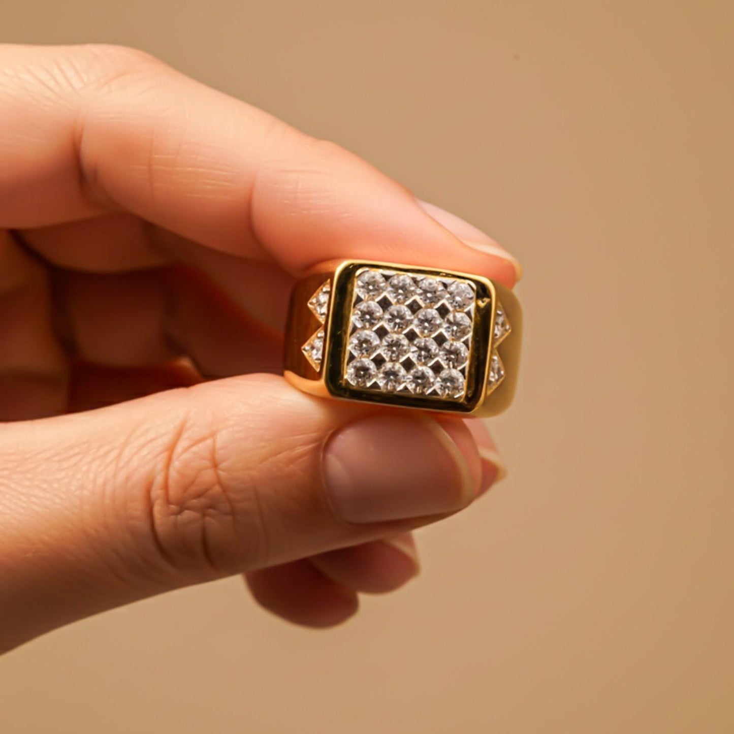 Silver Square Cluster Signet Ring for For Him