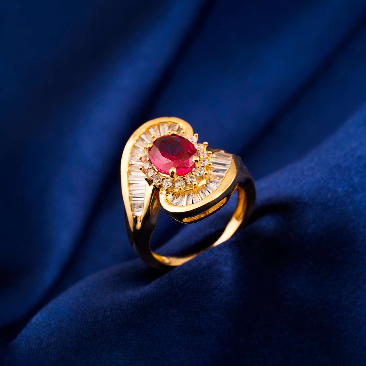 Silver Ruby Halo Statement Ring for Women