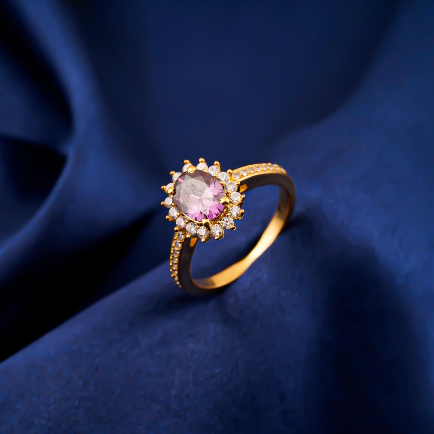 Silver Amethyst Halo Ring for Women