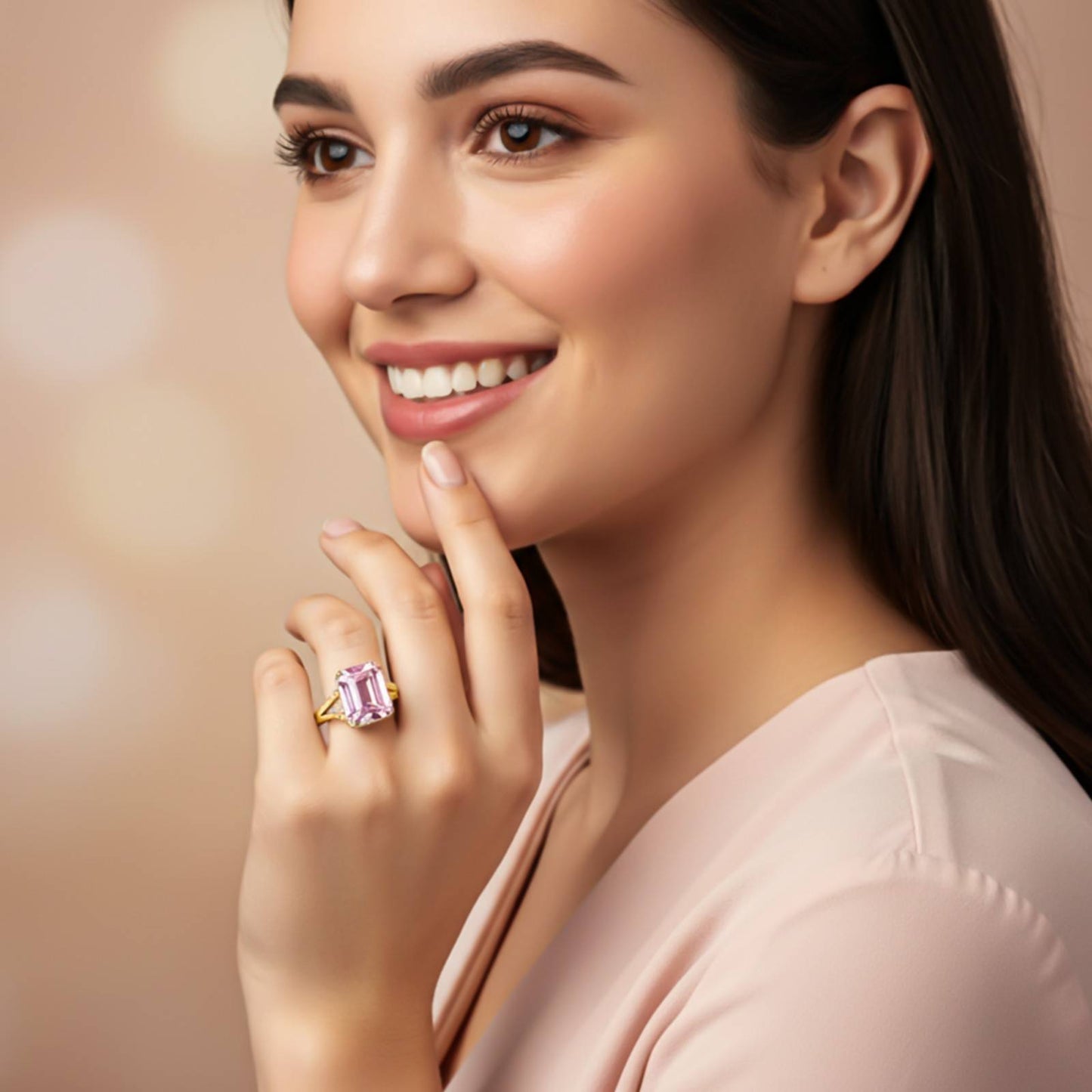 Silver Emerald Pink Sapphire Halo Ring