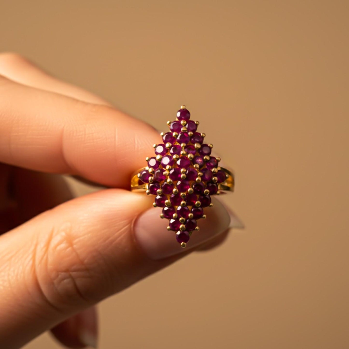 Silver Ruby Cluster Statement Ring