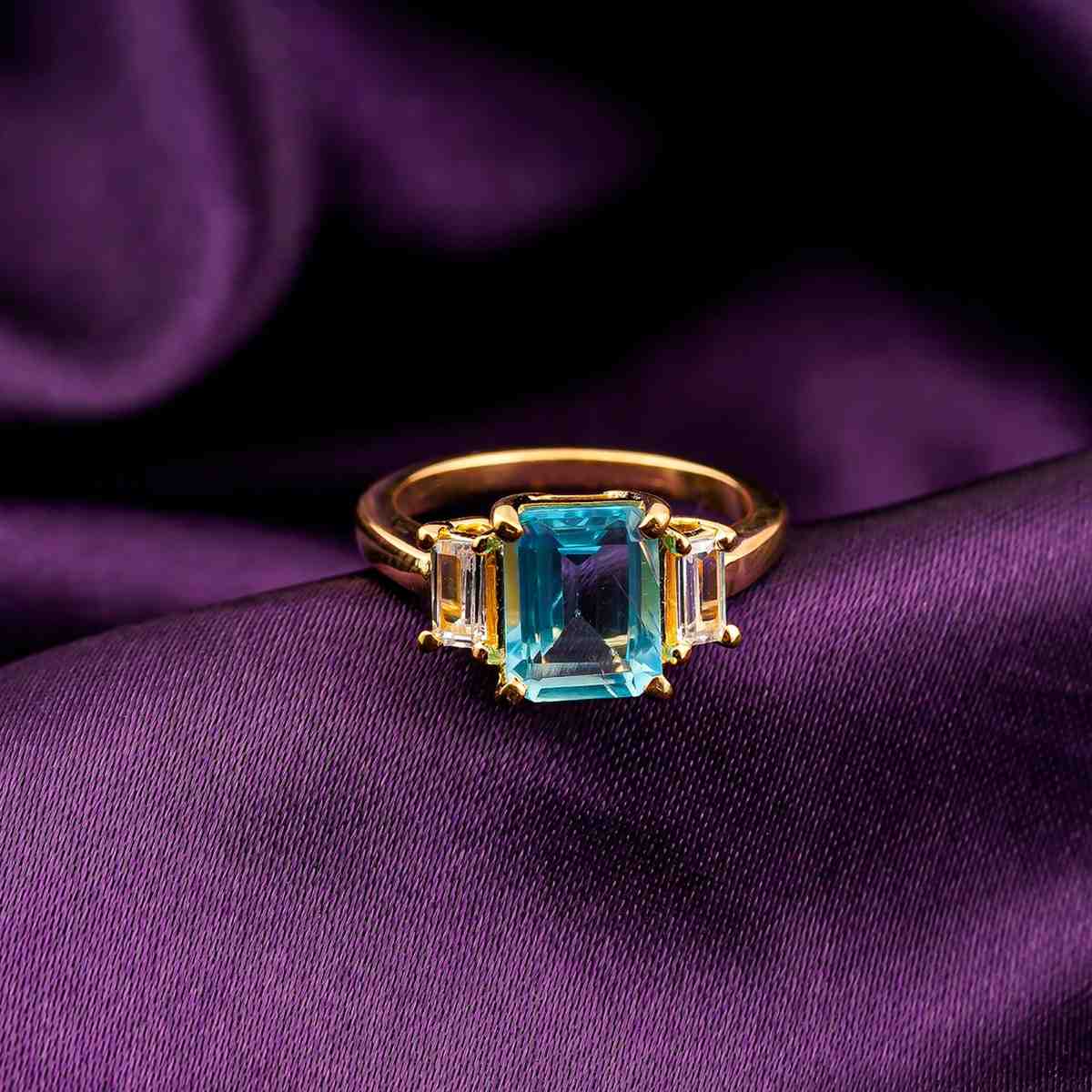 Silver Aquamarine Three-Stone Ring
