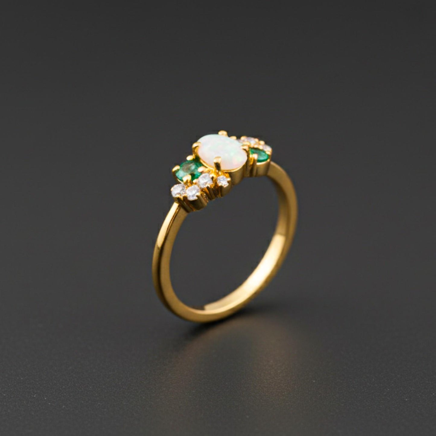 Silver Opal & Emerald Cluster Ring