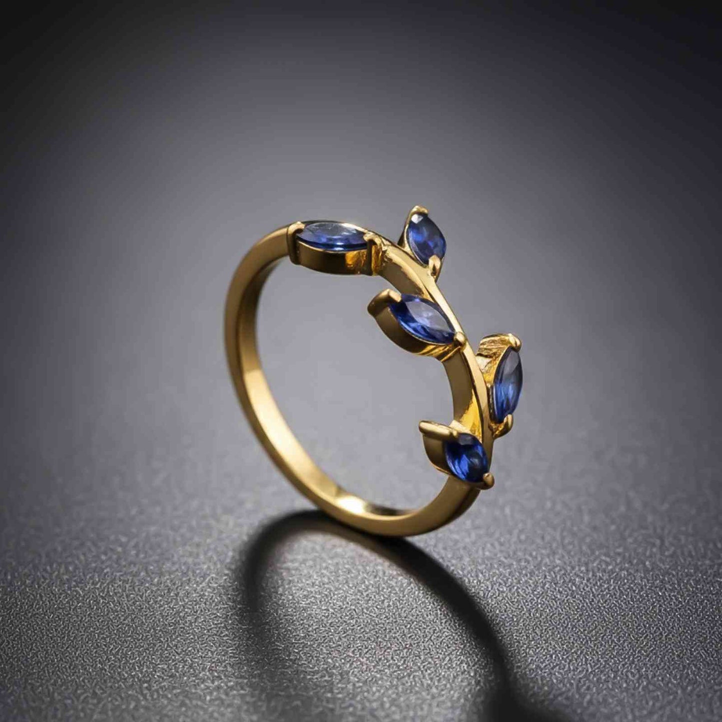 Silver Marquise Blue Sapphire Leaf Ring