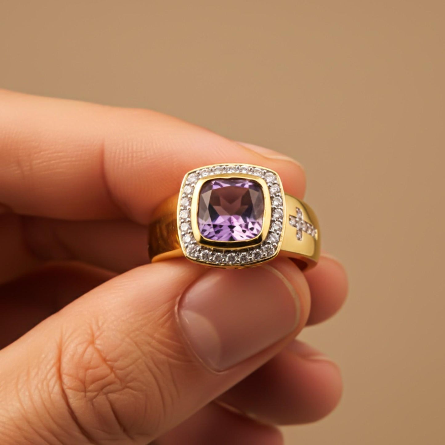 Silver Amethyst Halo Cocktail Ring
