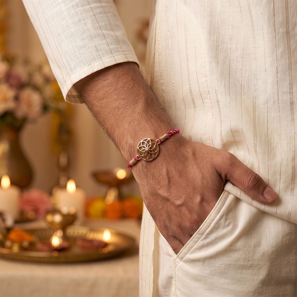 Golden Sphere Floral Bracelet Rakhi