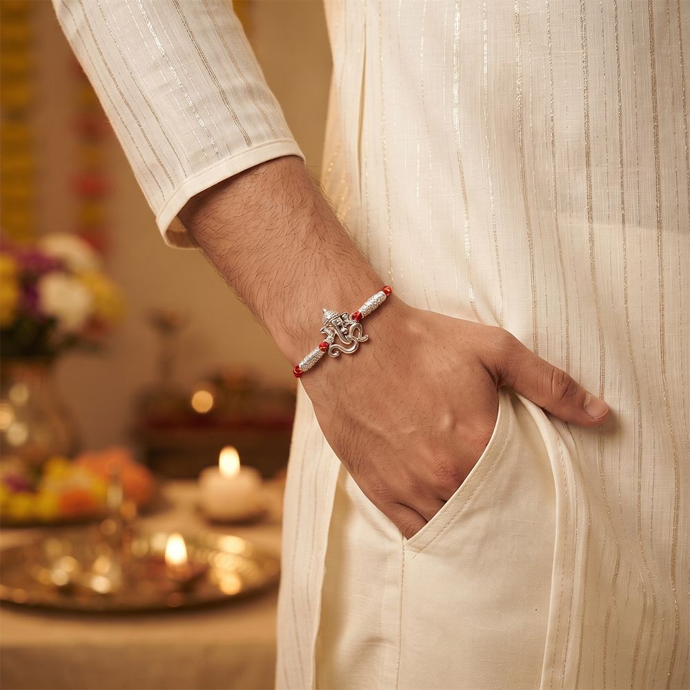 Silver OM Ganesh Face Rakhi