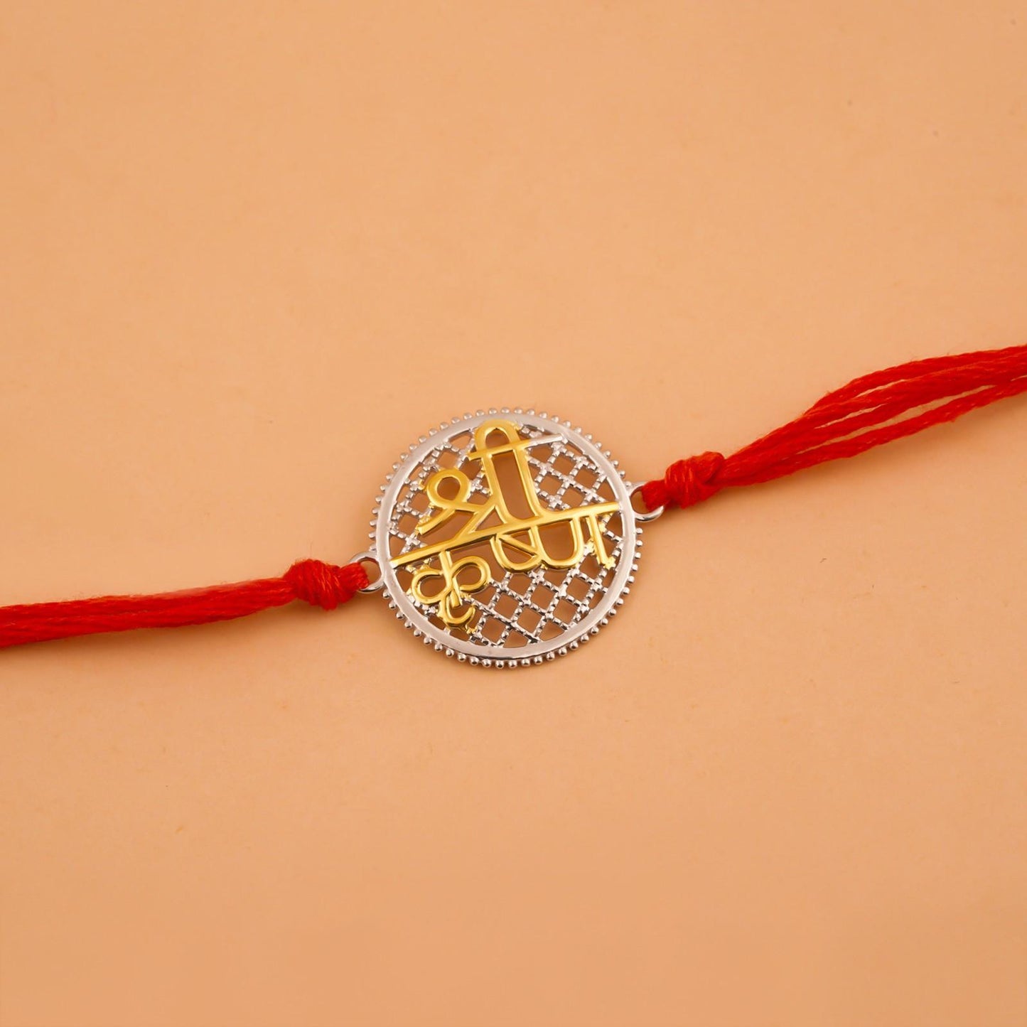 Silver Rakhi:Dual Tone Krishna Sphere Round Rakhi