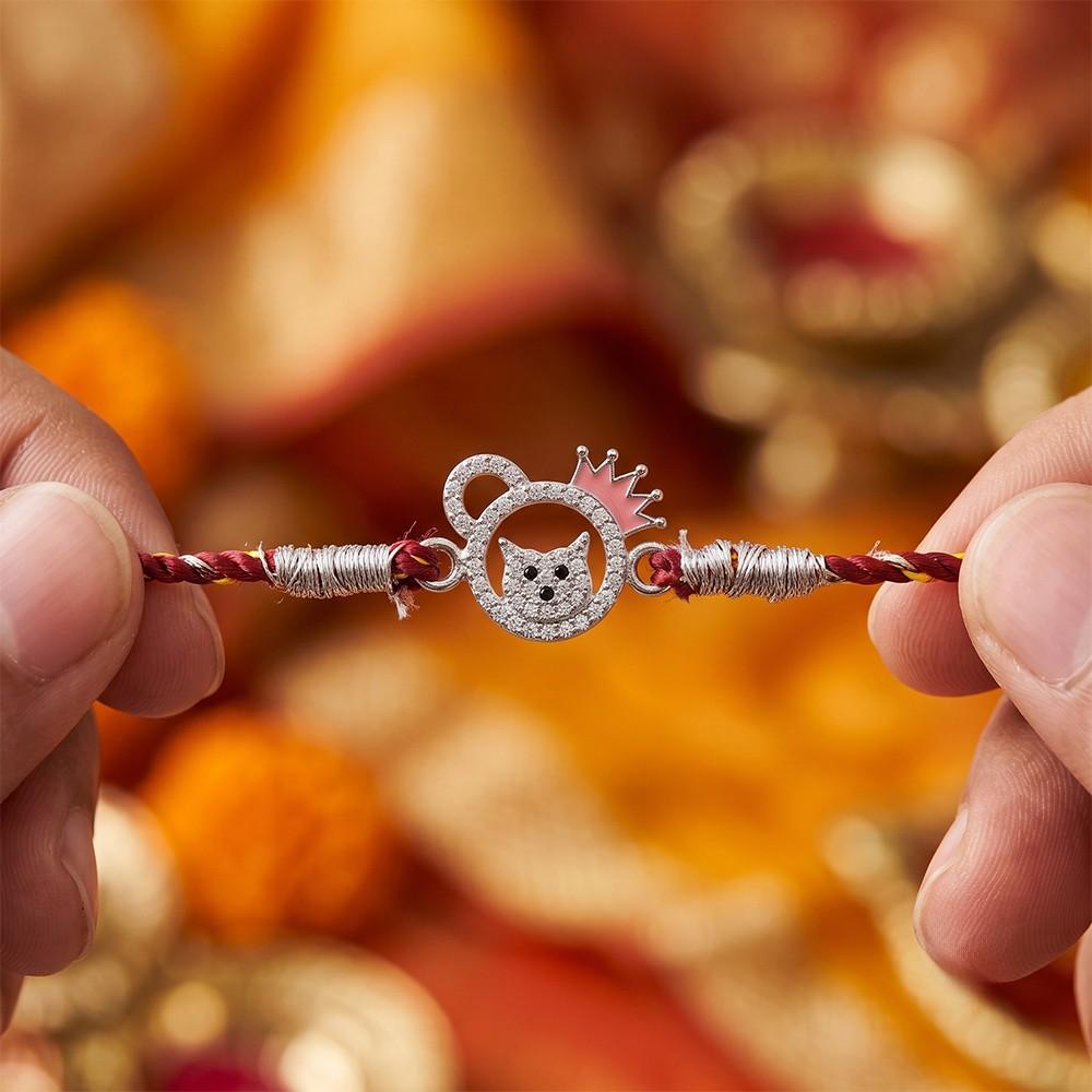 Silver Kitty Rakhi For Kids