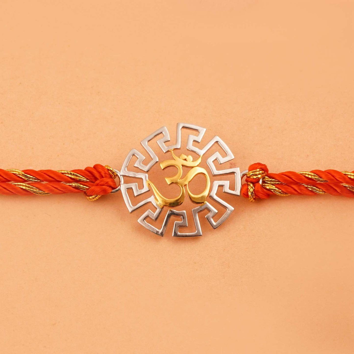 Silver Rakhi: Golden Geometric OM Rakhi