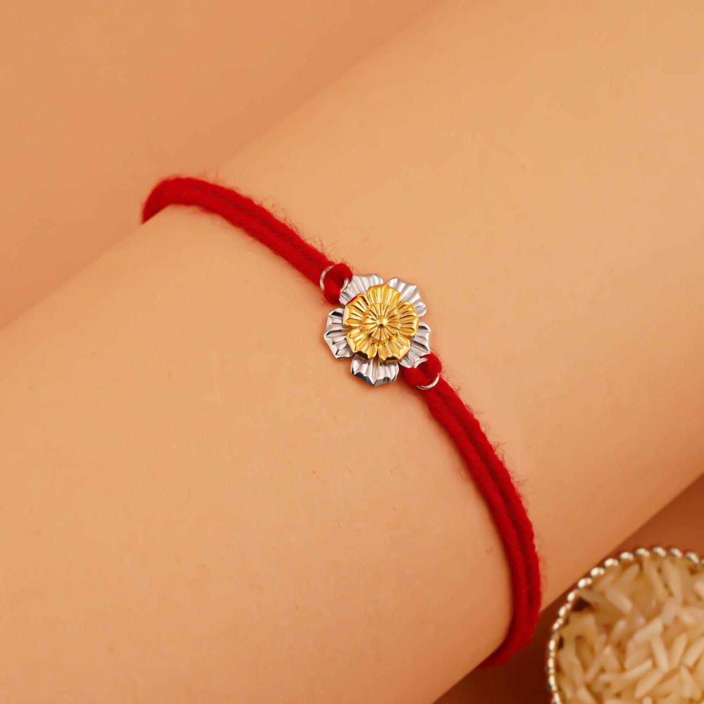 Silver Rakhi: Golden Floral Rakhi For Brother