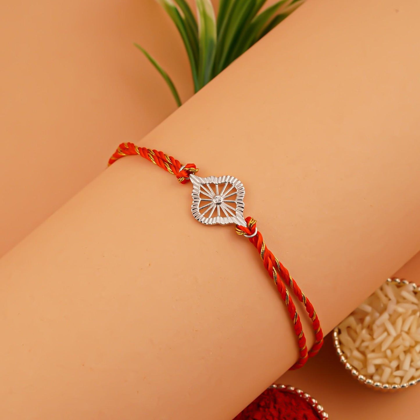 Silver Rakhi: Silver Luxury Bloom Rakhi