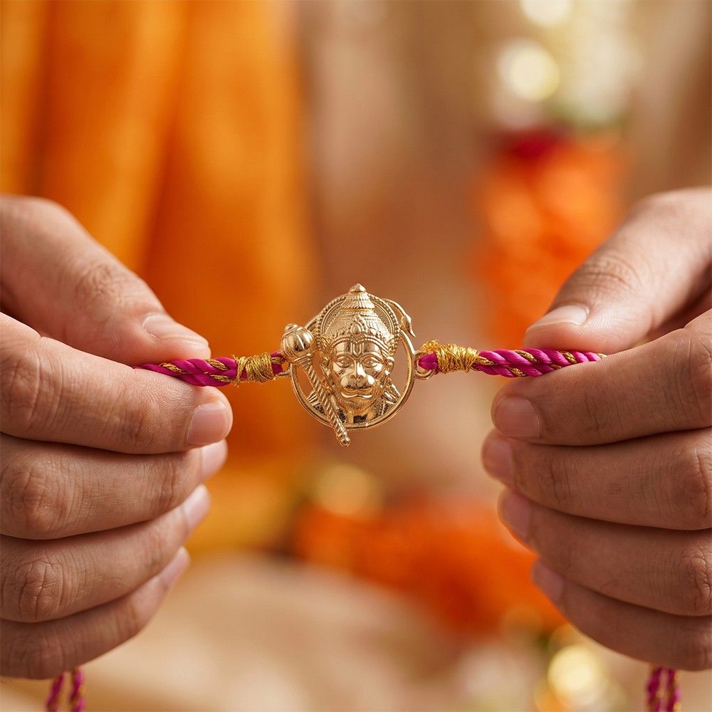 Goldon Lord Hanuman Face Rakhi