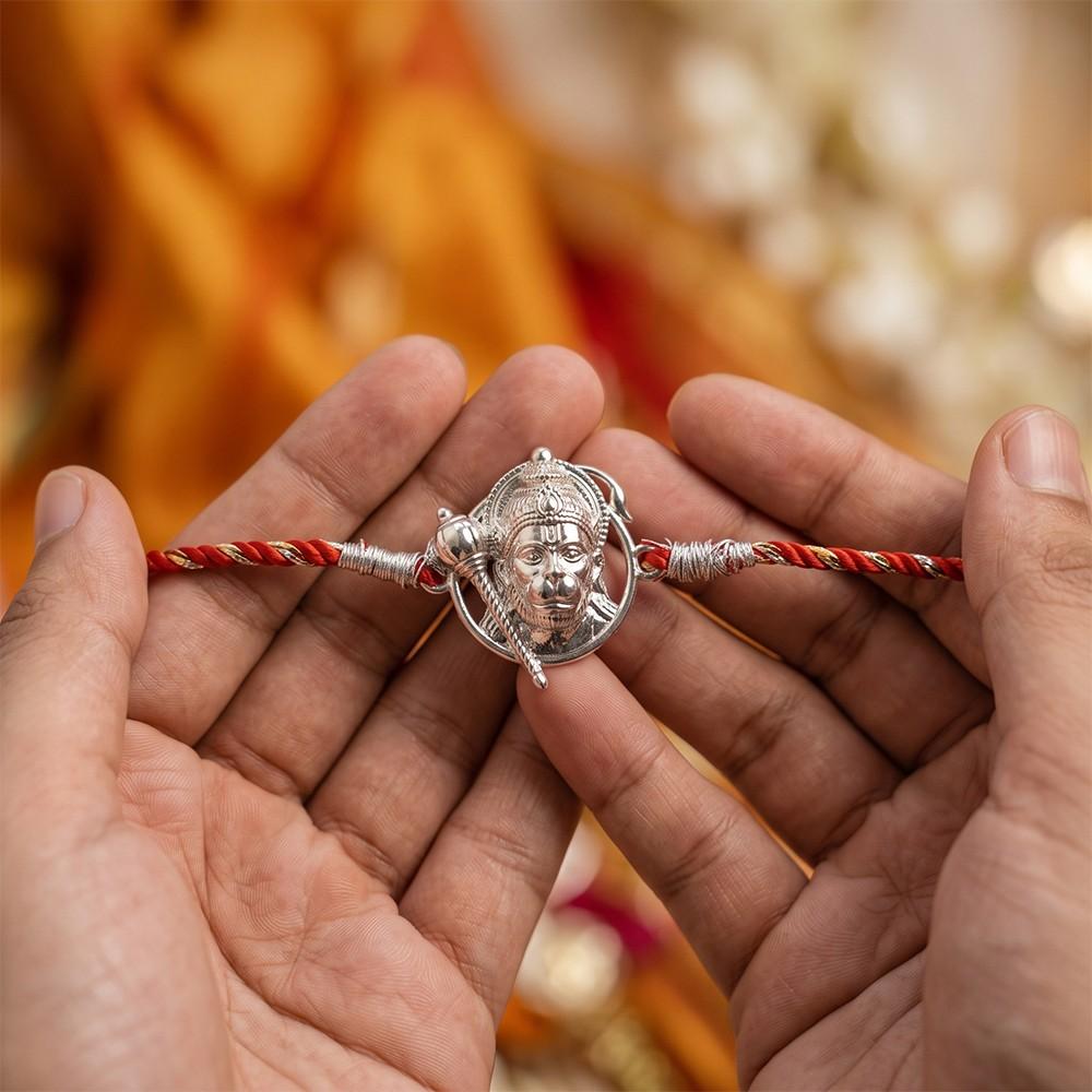 Silver Lord Hanuman Face Rakhi