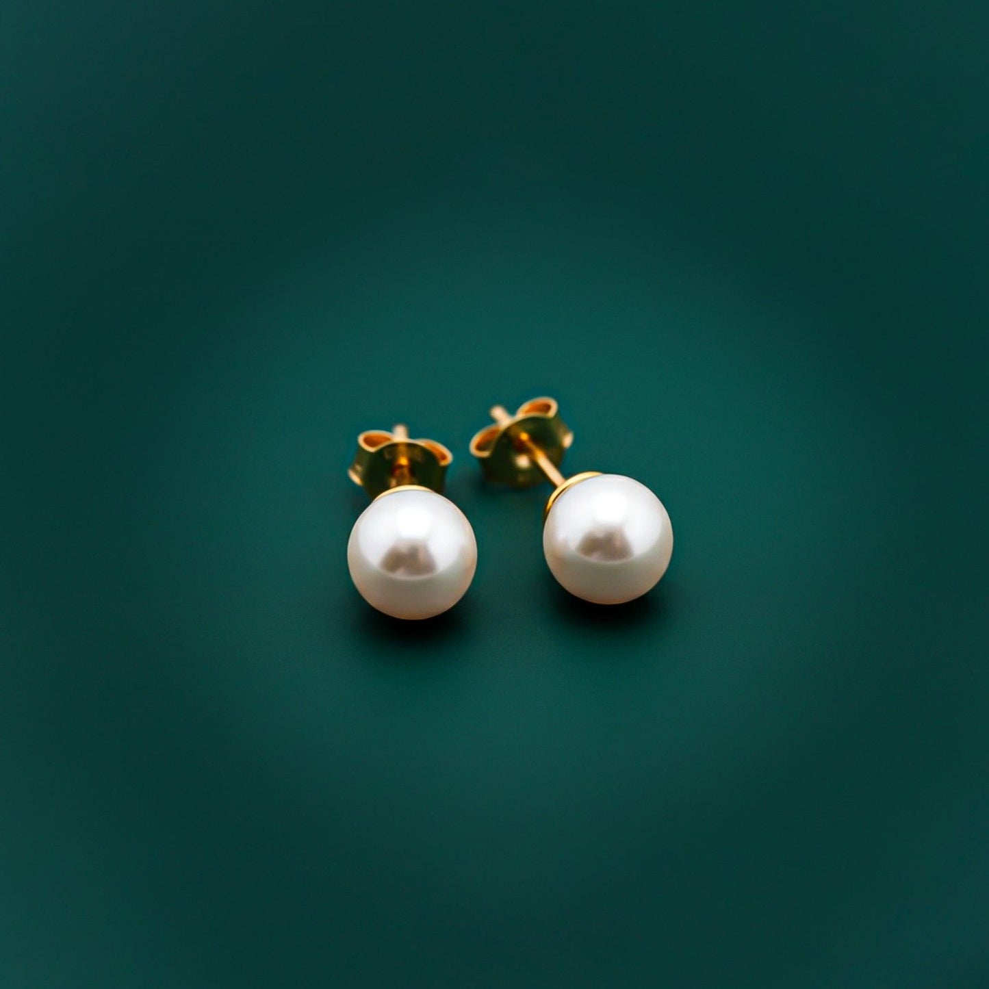 Golden Pearl Moon Stud Earrings
