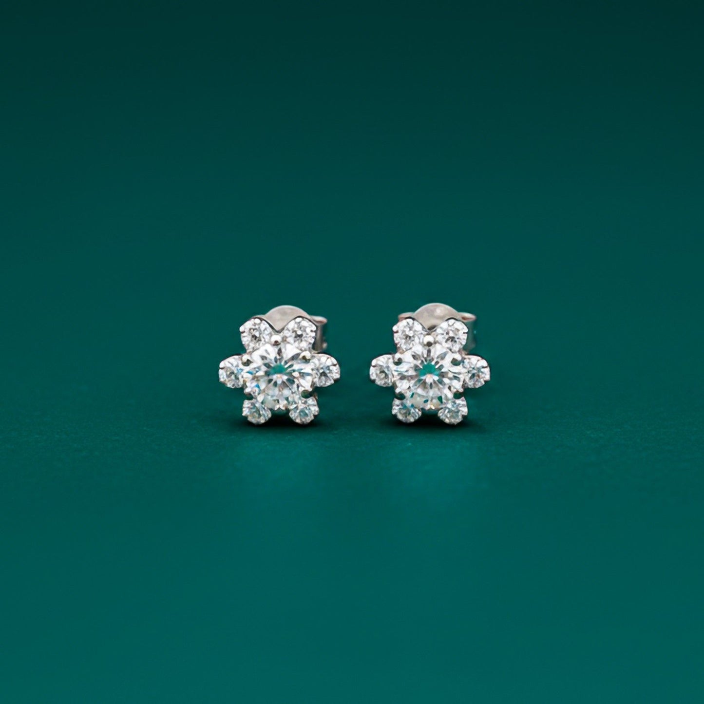 Silver Floral Zircon Stud Earrings