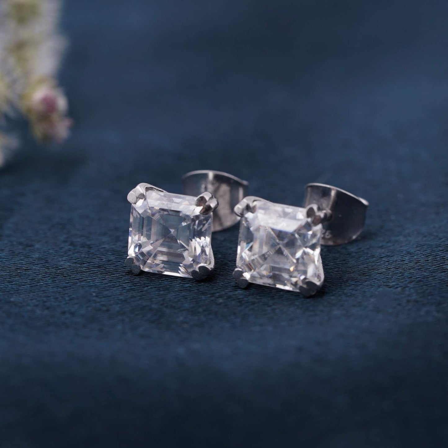 Asscher Shape Diamond Stud Earrings