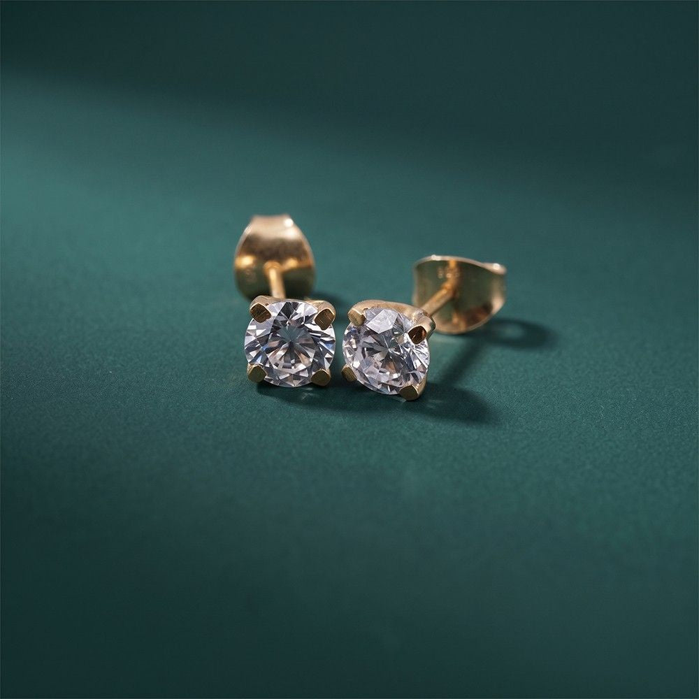 Silver Round Cut Solitaire Stud Earrings