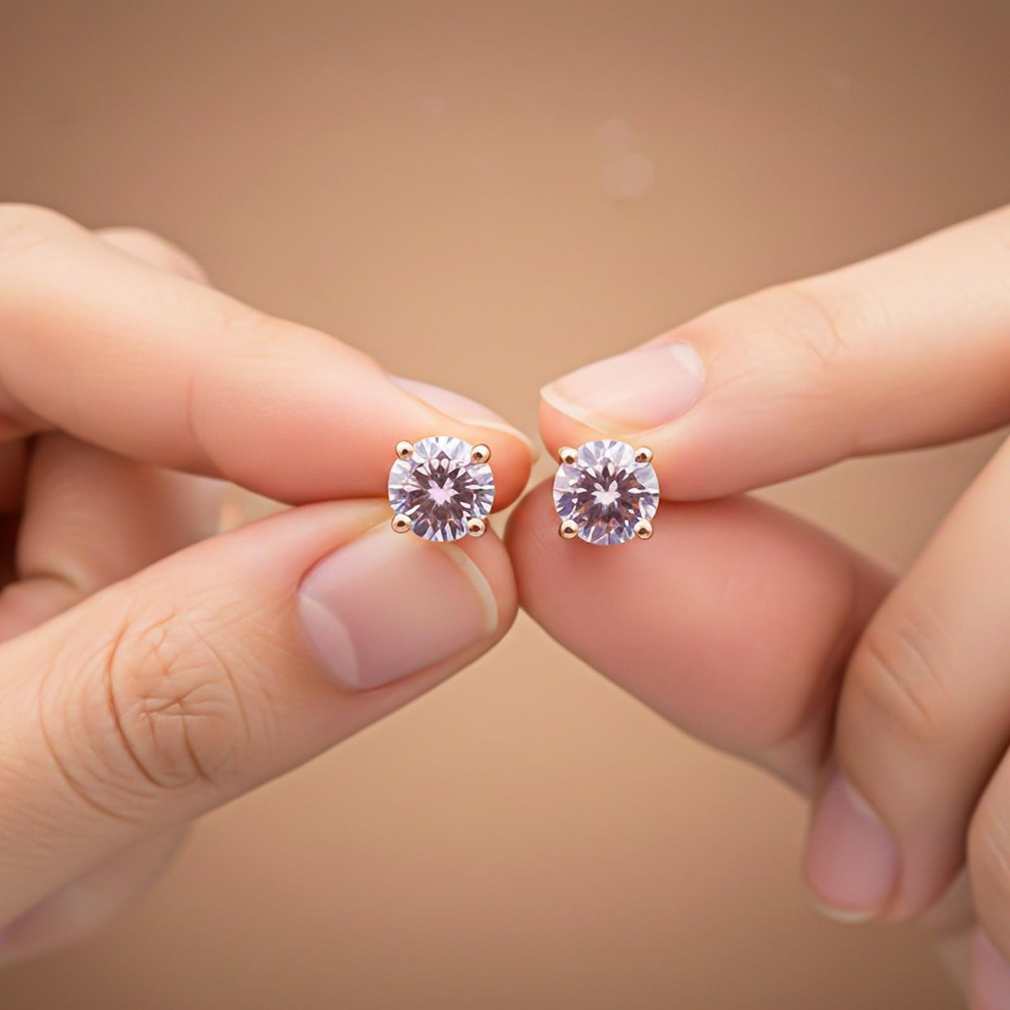 Golden Purple Solitary Stud Earrings