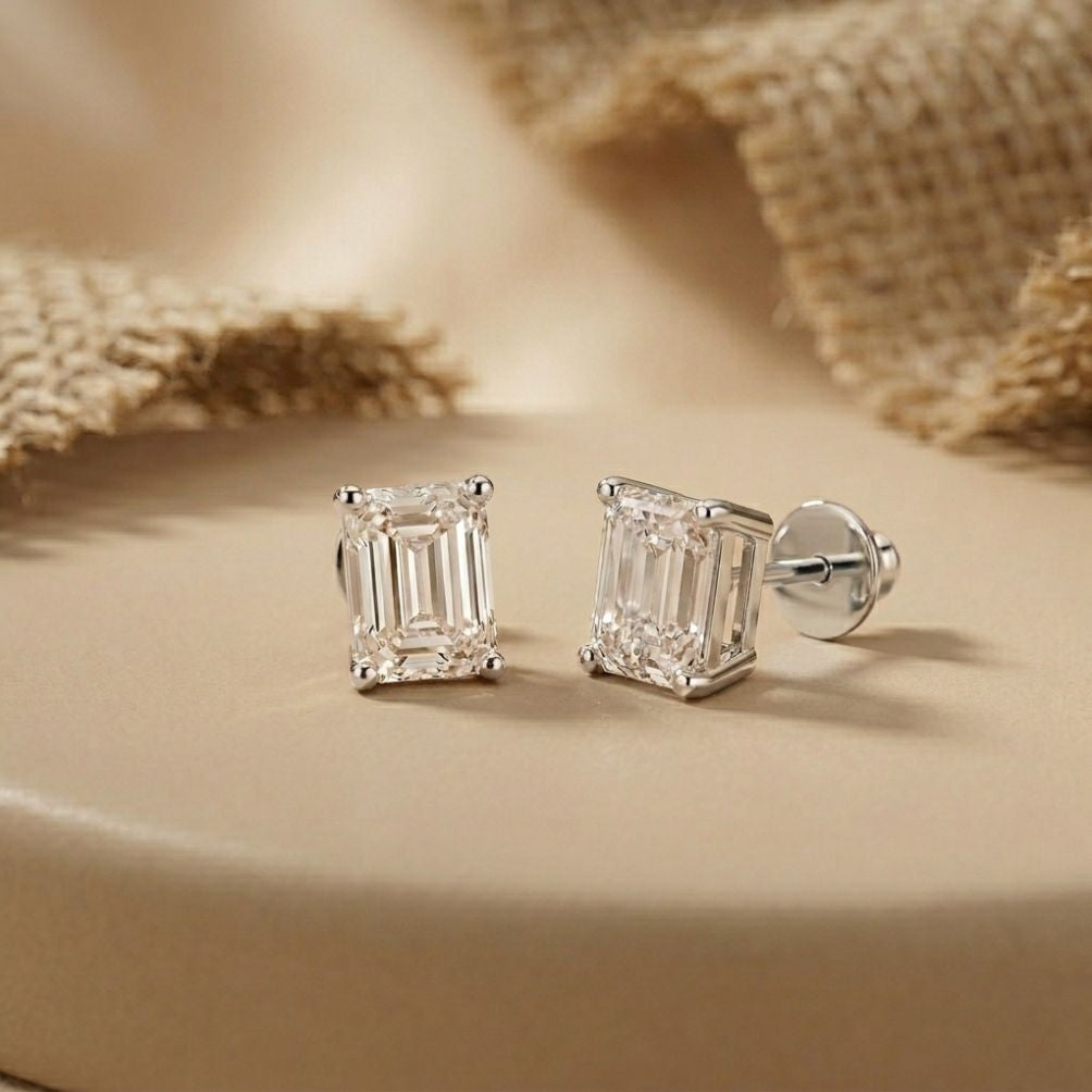 2.5Ct Moissanite Emerald Cut Solitaire Stud Earrings