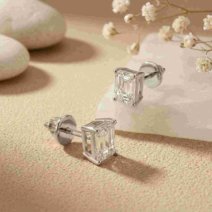 2.5Ct Moissanite Emerald Cut Solitaire Stud Earrings
