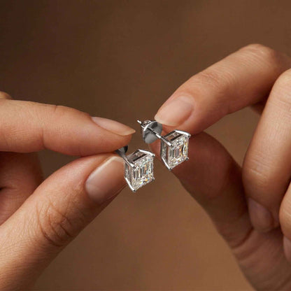 2.5Ct Moissanite Emerald Cut Solitaire Stud Earrings