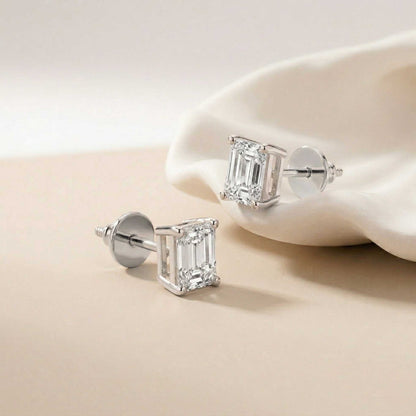 2.5Ct Moissanite Emerald Cut Solitaire Stud Earrings