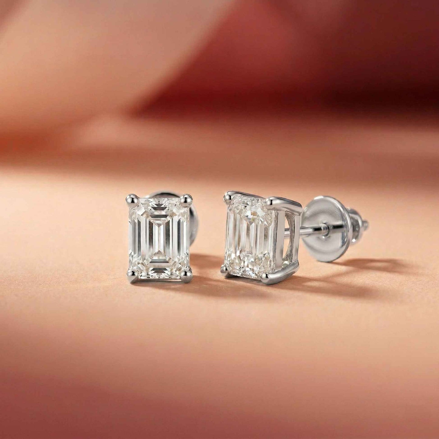 2.5Ct Moissanite Emerald Cut Solitaire Stud Earrings
