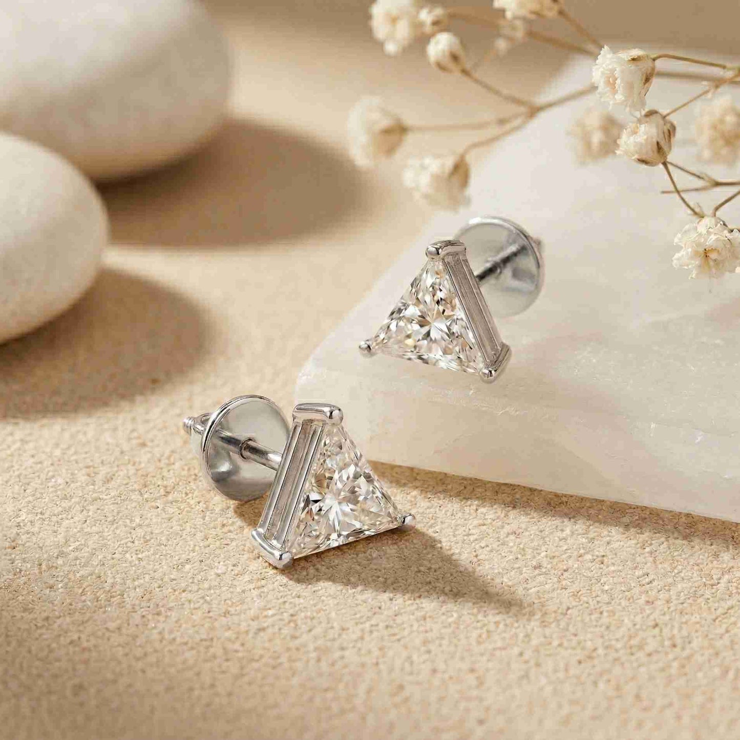 1.3Ct Moissanite Modern Trillion Cut Solitaire Stud Earrings