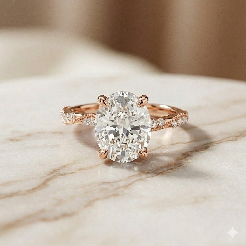 2.75Ct Moissanite Oval Solitaire Pavé Ring