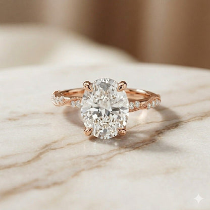 2.75Ct Moissanite Oval Solitaire Pavé Ring