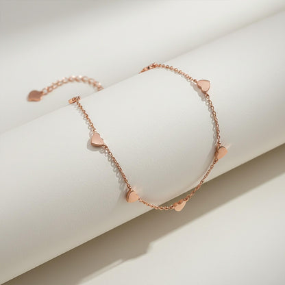 Rose Gold Heart Valentine Charms Anklet