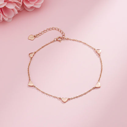 Rose Gold Heart Valentine Charms Anklet