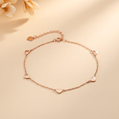 Rose Gold Heart Valentine Charms Anklet