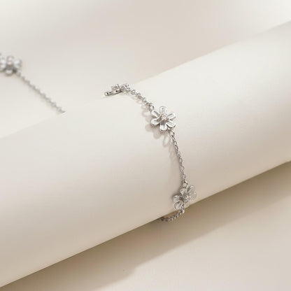 Silver Flowers Charm Anklet