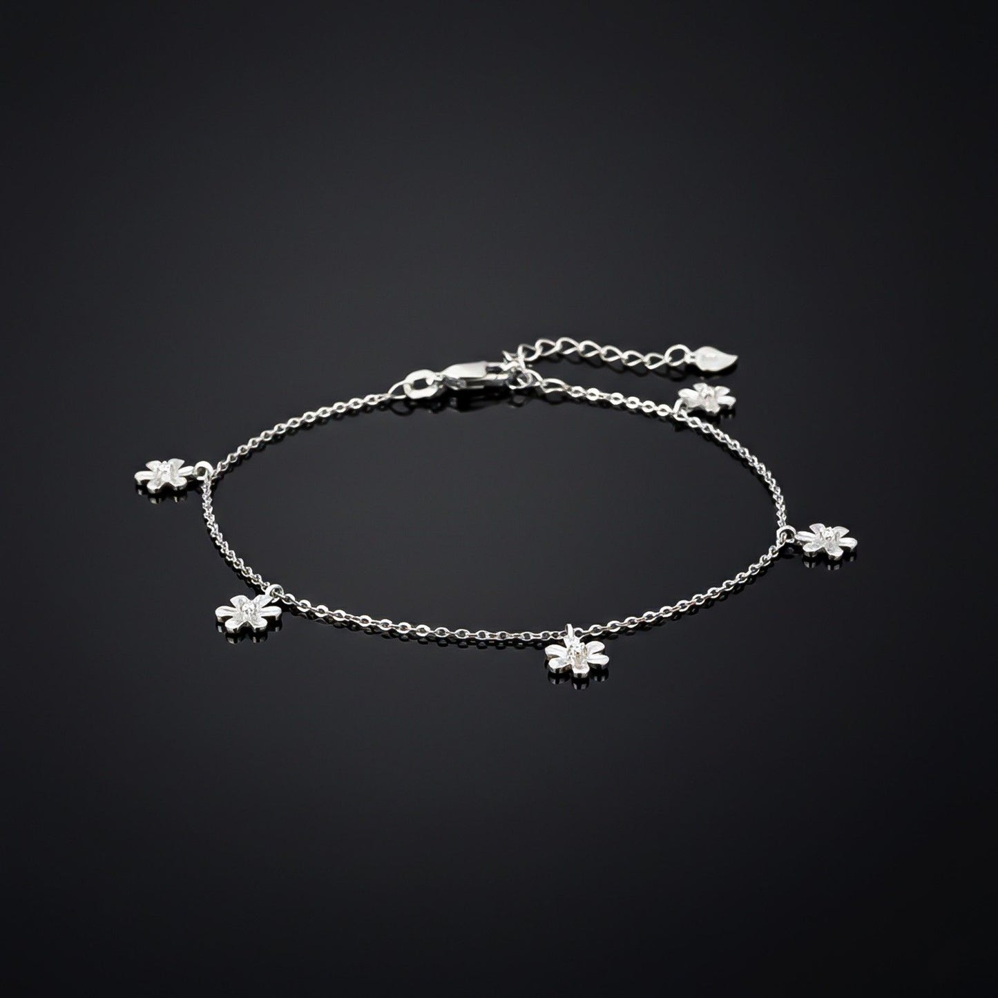 Silver Flowers Charm Anklet