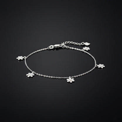 Silver Flowers Charm Anklet