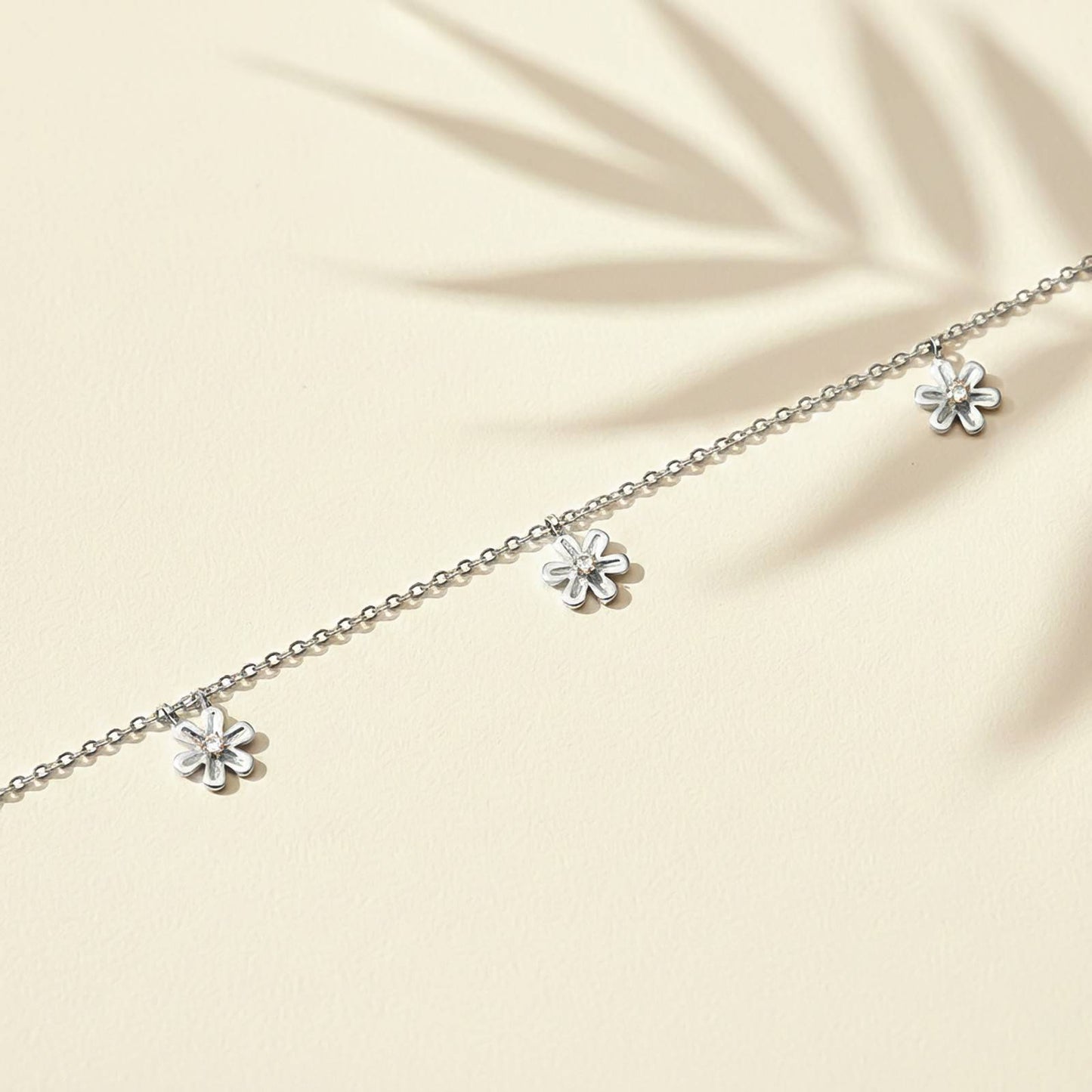 Silver Flowers Charm Anklet
