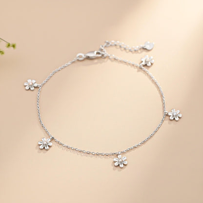 Silver Flowers Charm Anklet