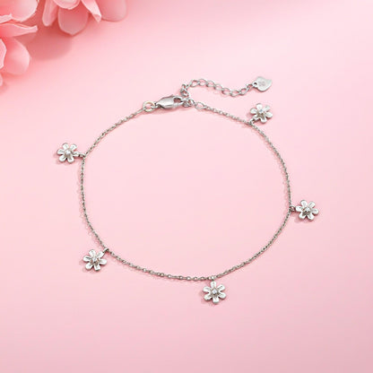 Silver Flowers Charm Anklet